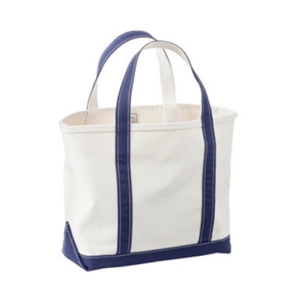 L.L. Bean Boat and Tote Open-Top Tote Medium with Long Handles Blue White